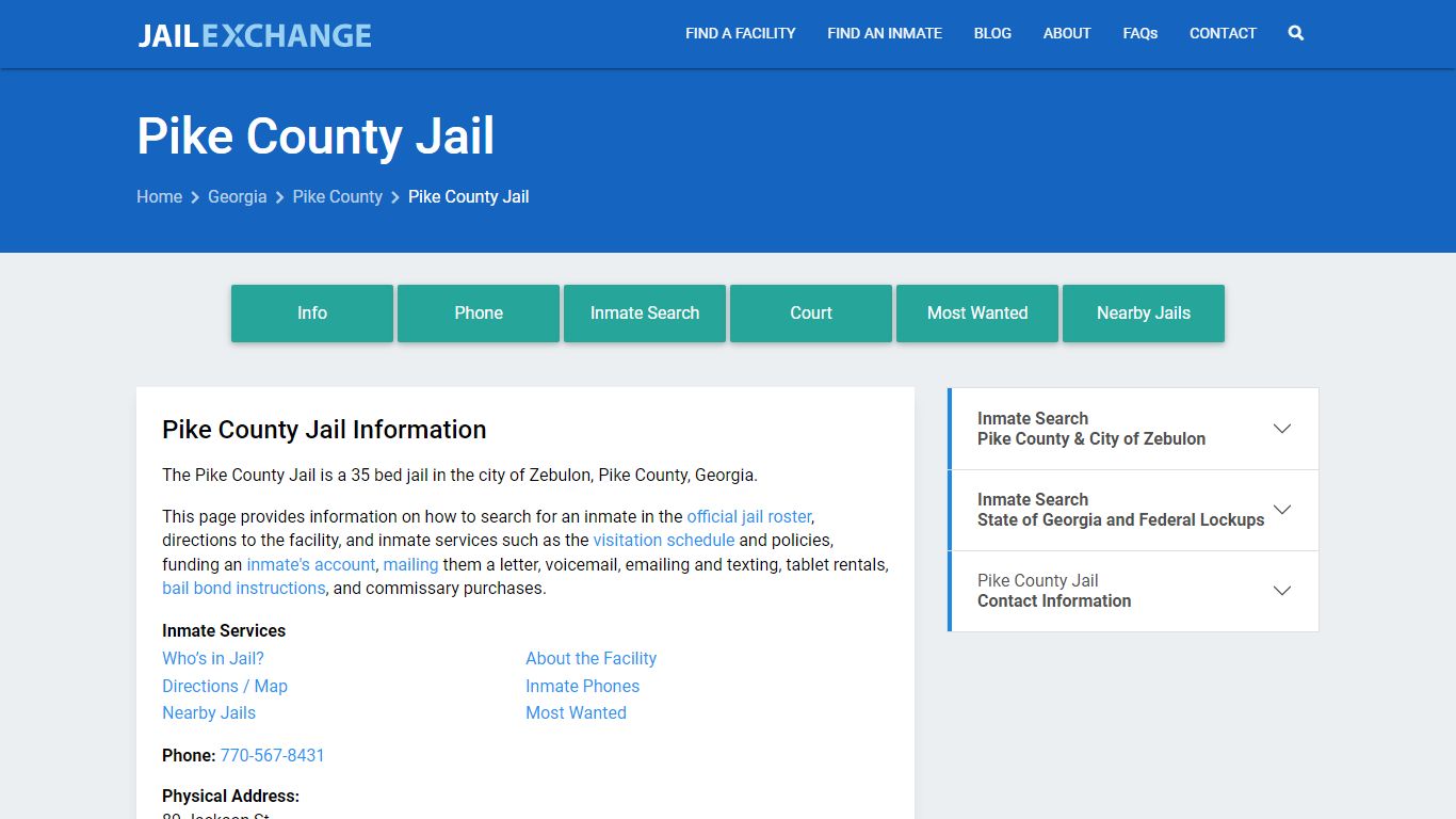 Pike County Jail, GA Inmate Search, Information